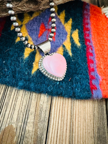 Navajo Queen Pink Conch & Sterling Silver Heart Pendant