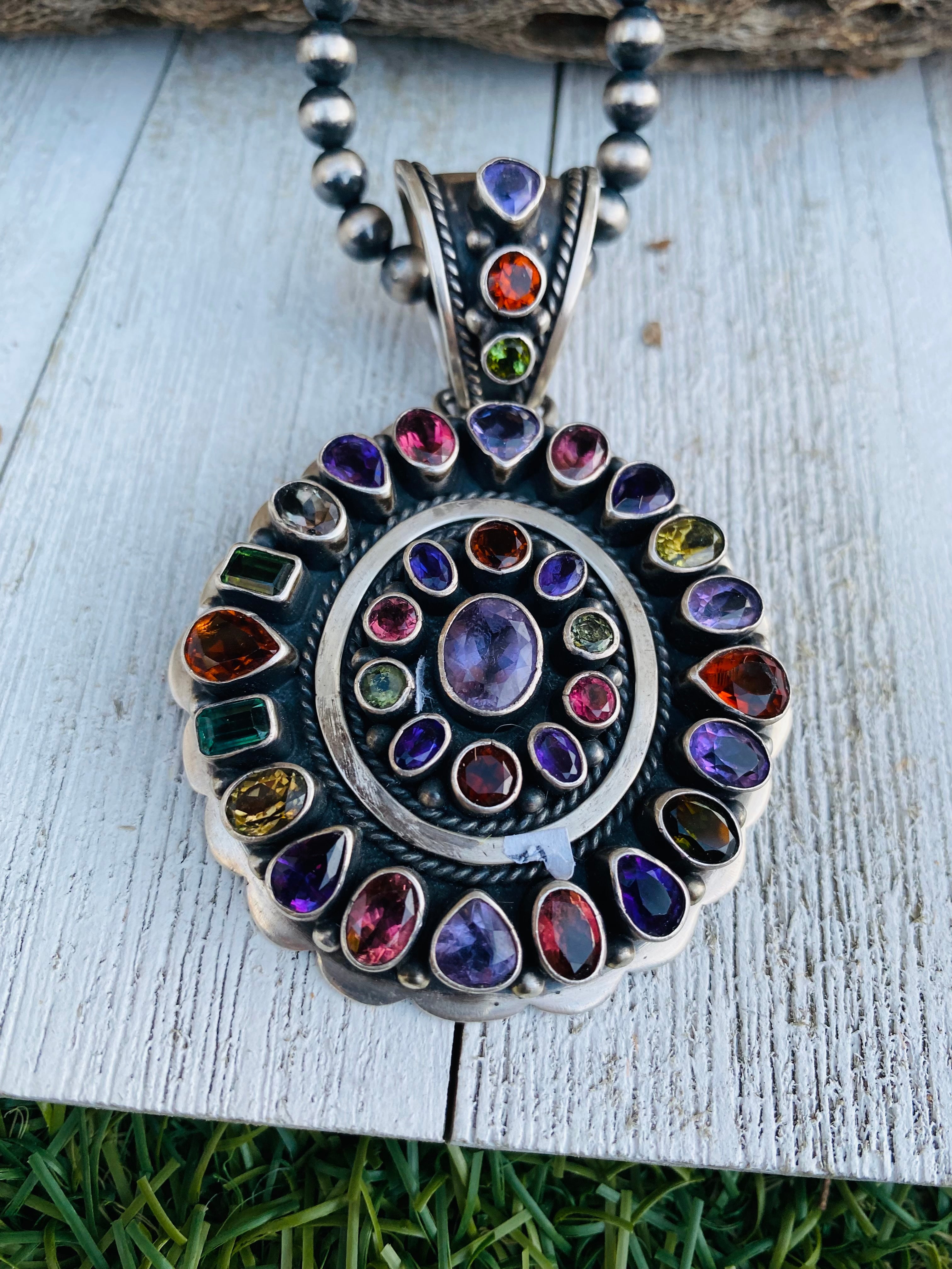 Vintage Navajo Natural Gemstone & Sterling Silver Pendant