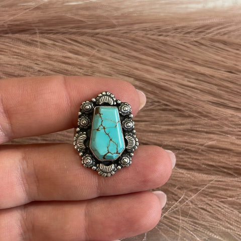 Handmade Sterling Silver &  Turquoise Adjustable Ring Signed Nizhoni