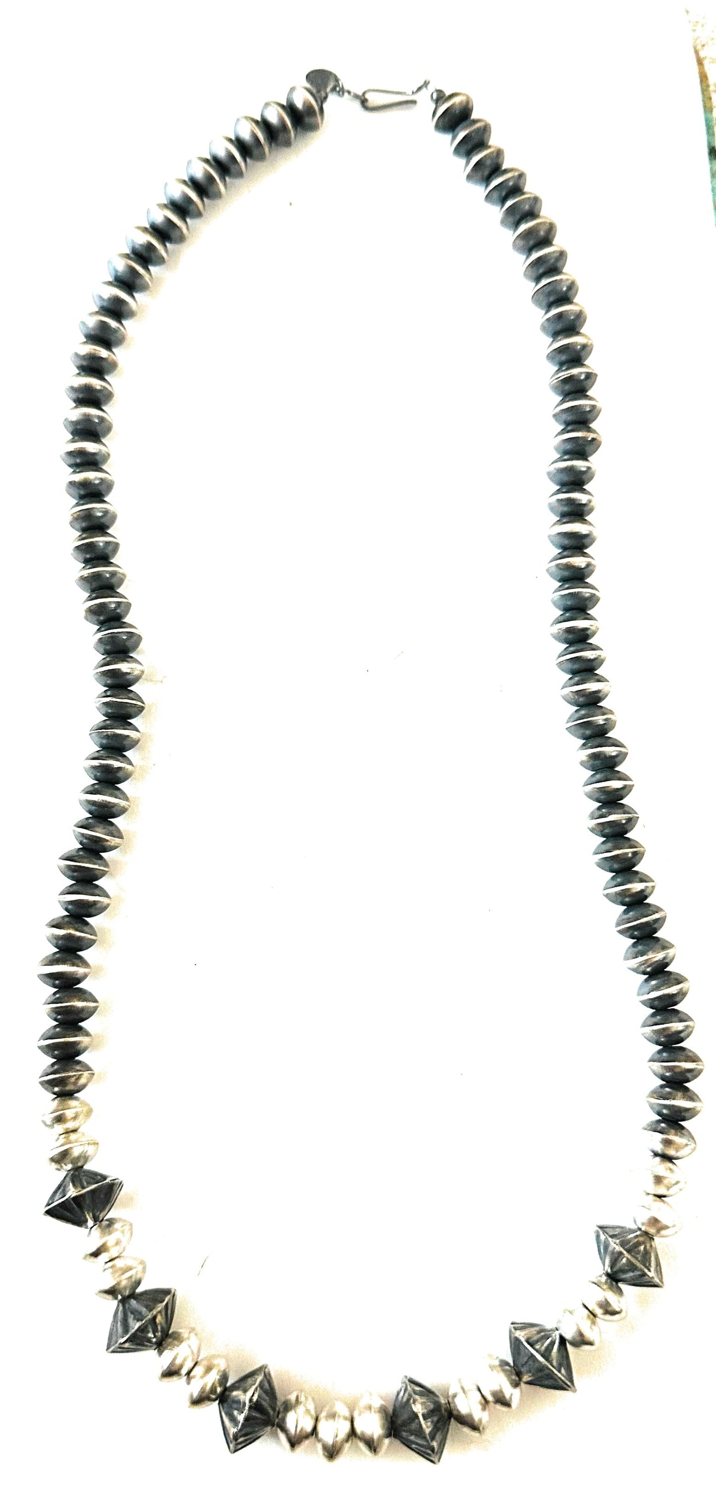 Navajo Sterling Silver Pearl Beaded Necklace 24”