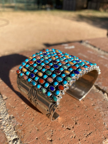 Navajo Sterling Silver Multi Stone Snake Eye Cuff Bracelet