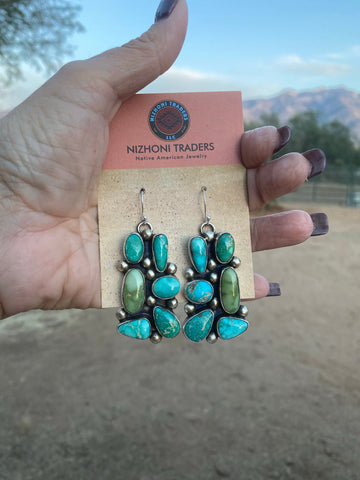 Navajo Rectangular Multi Stone Turquoise Dangles