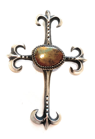 Navajo Sterling Silver & Royston Turquoise Cross Pendant By Martha Cayatineto