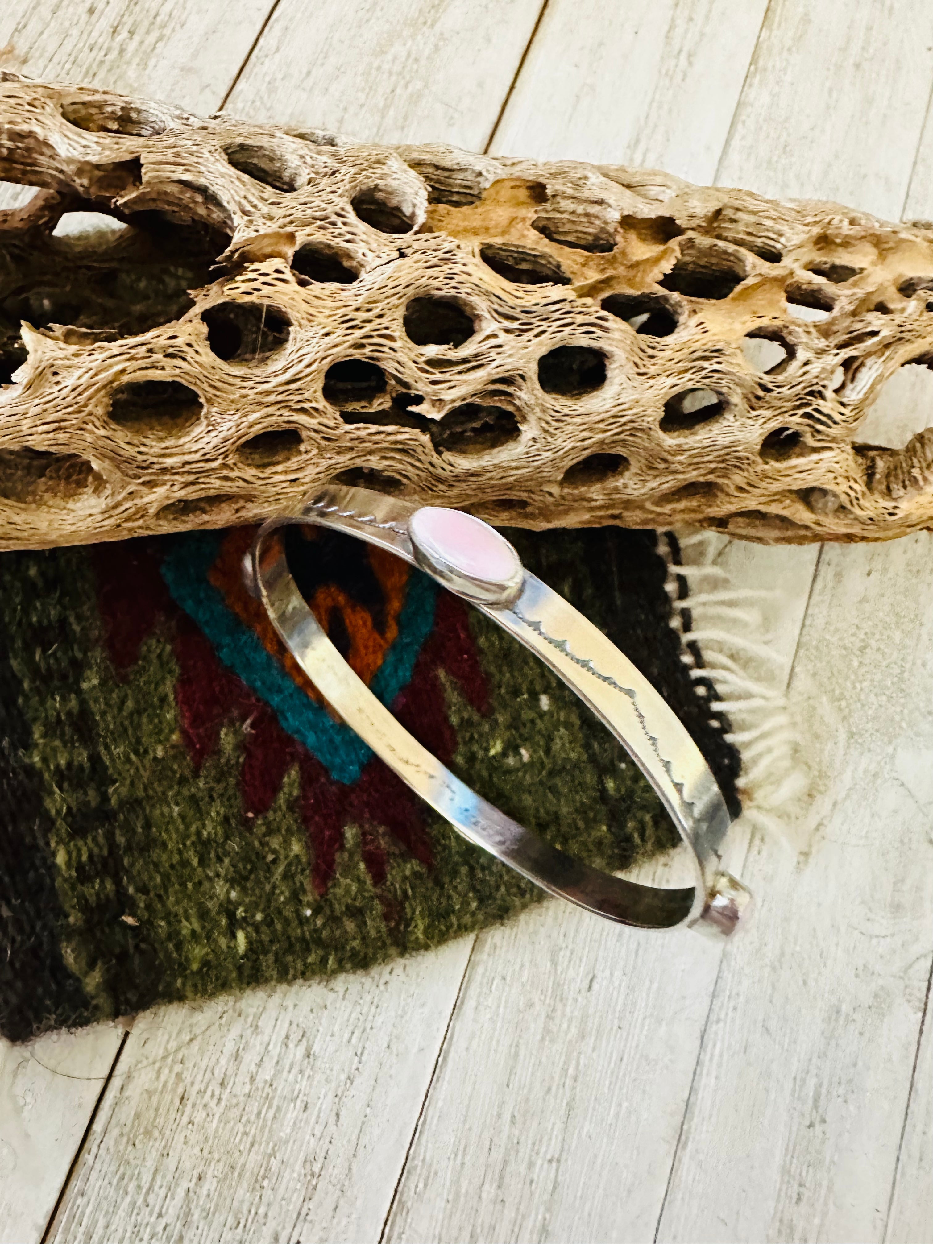 Navajo Queen Pink Conch Shell & Sterling Silver Bangle Bracelet