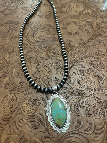 Handmade Sterling Silver & Turquoise Pendant Signed Nizhoni