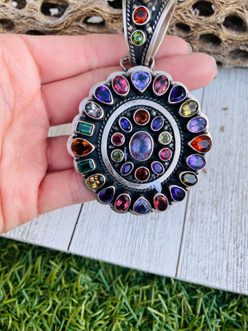 Vintage Navajo Natural Gemstone & Sterling Silver Pendant