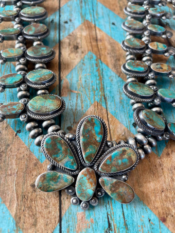 Royston Turquoise Squash Blossom Set By Navajo Artist Jacqueline Silver