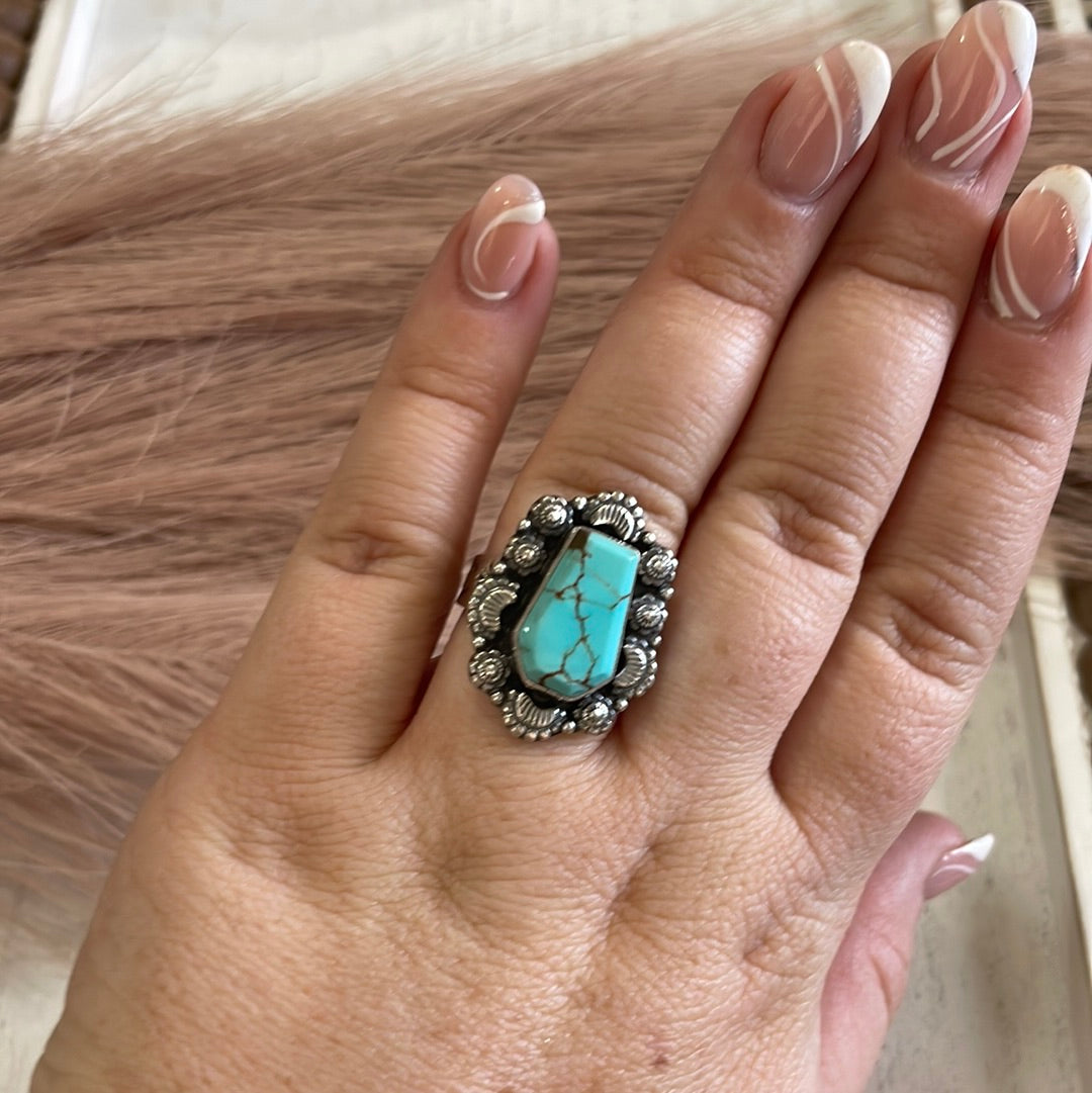 Handmade Sterling Silver &  Turquoise Adjustable Ring Signed Nizhoni