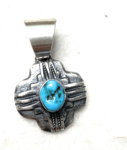 Navajo Sterling Silver Turquoise Pendant By Chimney Butte