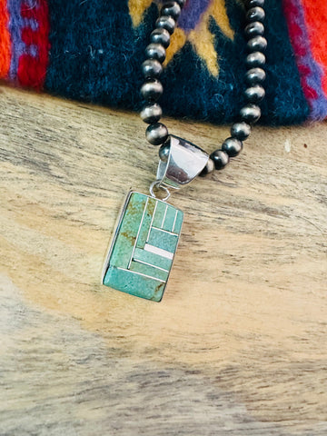 Navajo Turquoise & Sterling Silver Inlay Pendant