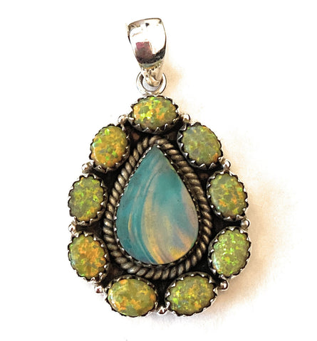 Handmade Sterling Silver & Aurora Opal Cluster Pendant