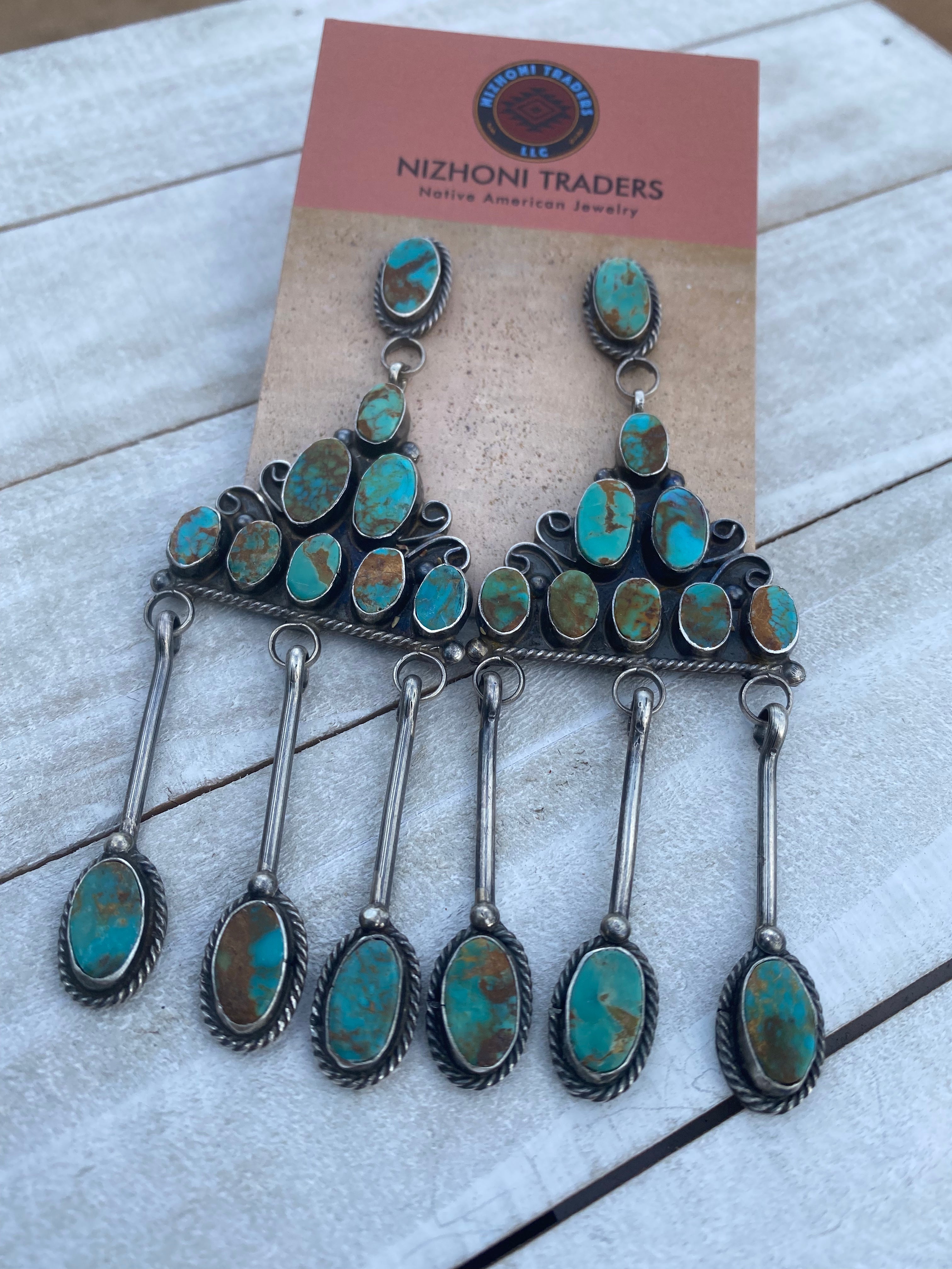 Navajo Jacqueline Silver Royston Turquoise & Sterling Silver Dangle Earrings