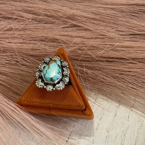 Handmade Sterling Silver & Turquoise Adjustable Ring Signed Nizhoni