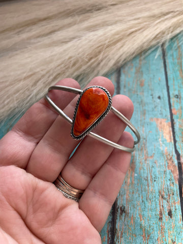 Navajo Orange Spiny Sterling Silver Adjustable Cuff Bracelet Signed