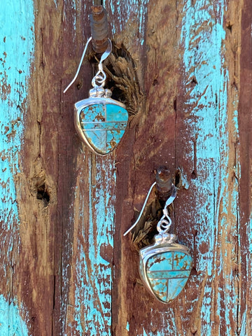 Navajo Turquoise 8 & Sterling Silver Inlay Berry Dangle Earrings