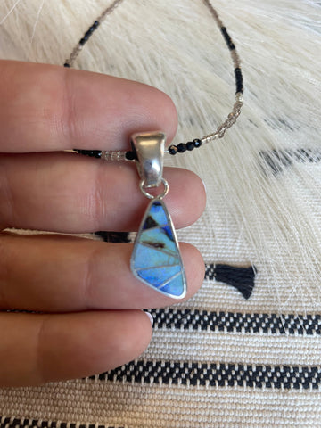 Navajo Sterling Silver & Blue Opal Inlay Pendant