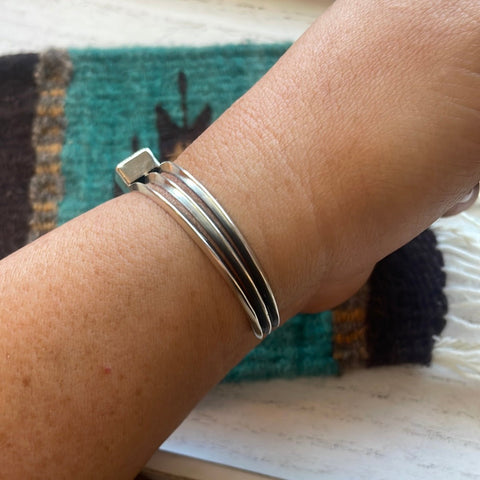 Navajo Spice And Sterling Silver Bar Adjustable Bracelet Cuff