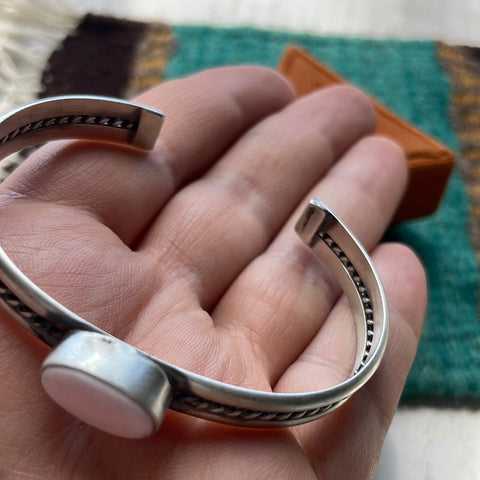 Navajo Oval Pink Conch & Sterling Silver Cuff Bracelet