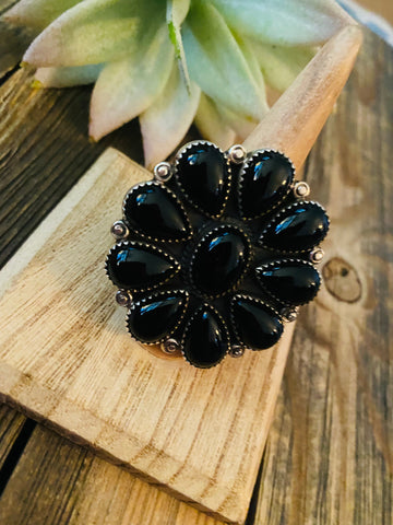 Navajo Sterling Silver & Black Onyx Cluster Ring