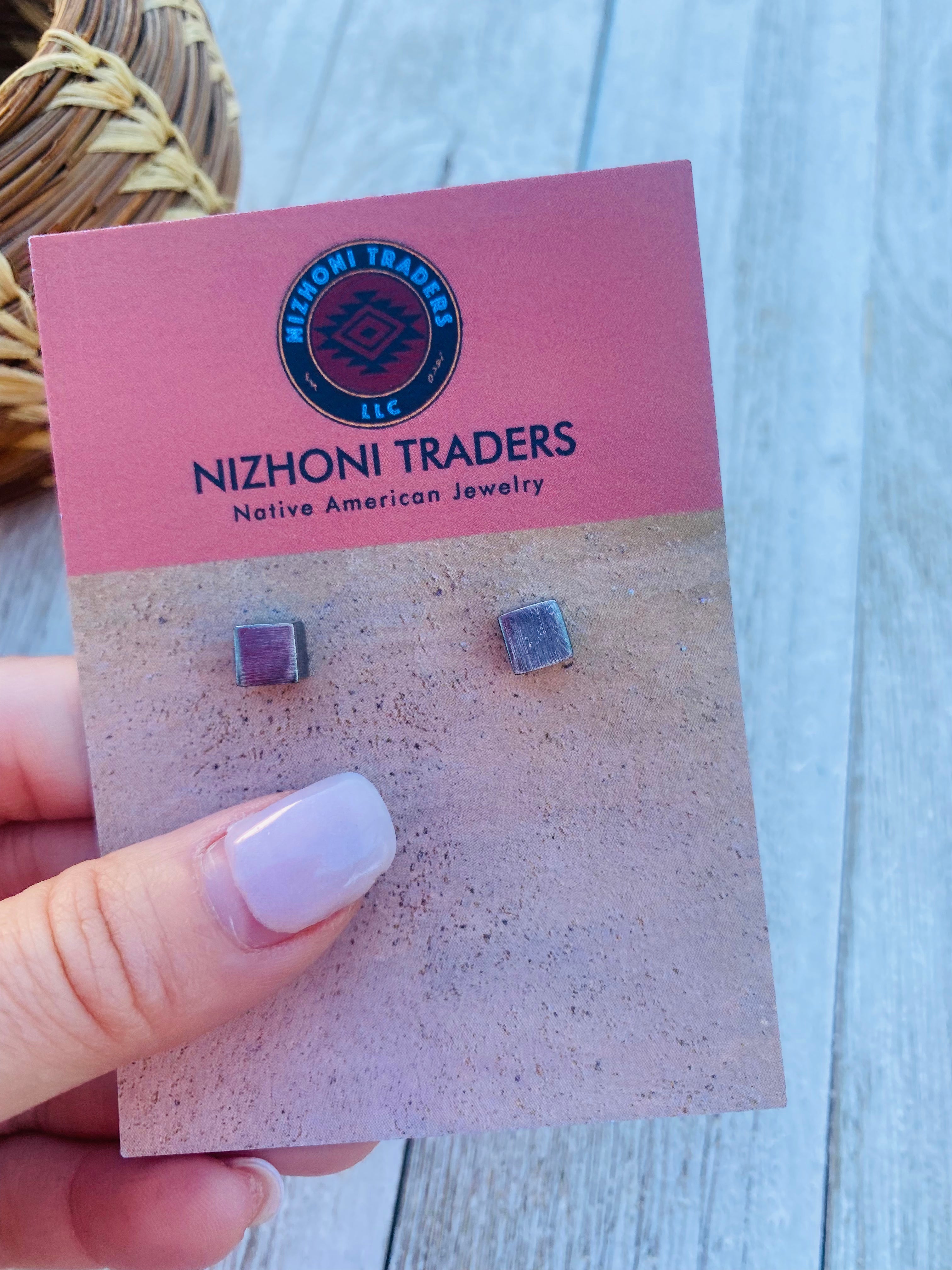 Navajo Sterling Silver Cube Stud Earrings