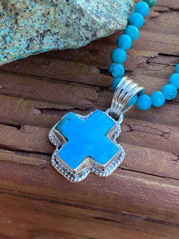 Handmade Turquoise & Sterling Silver Cross Pendant