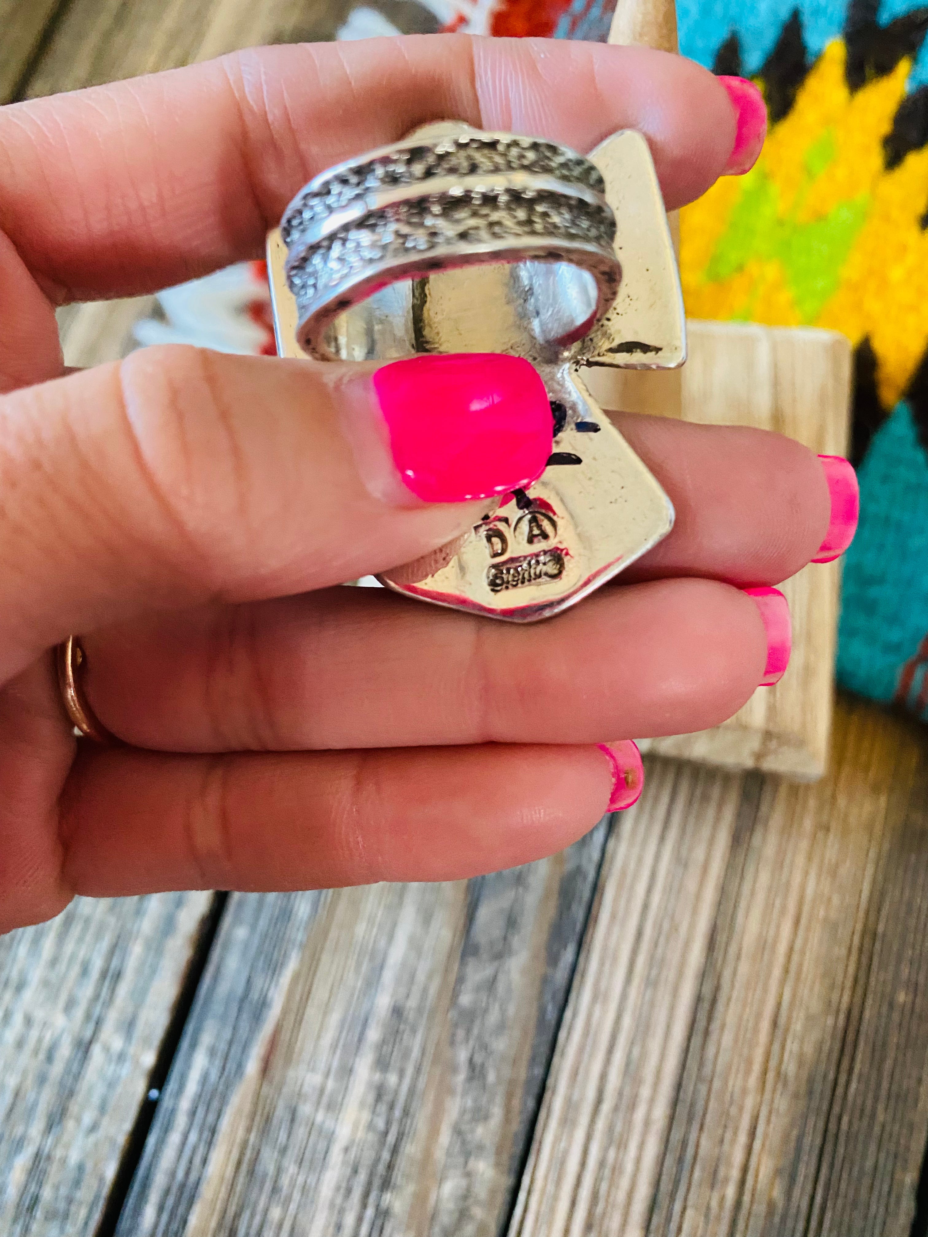 Navajo Sterling Silver & Coral Thunderbird Ring