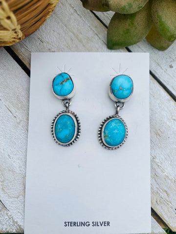 Navajo Sterling Silver And Turquoise Dangle Earrings Signed