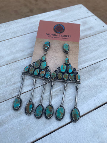 Navajo Jacqueline Silver Royston Turquoise & Sterling Silver Dangle Earrings