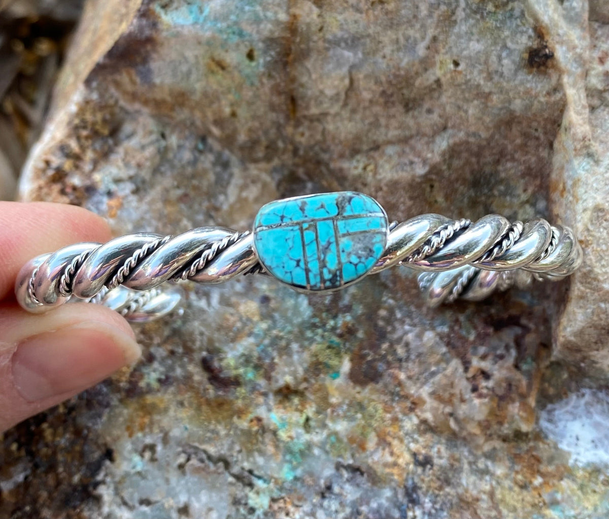 Navajo Turquoise 8 & Sterling silver Rope Twist Bracelet