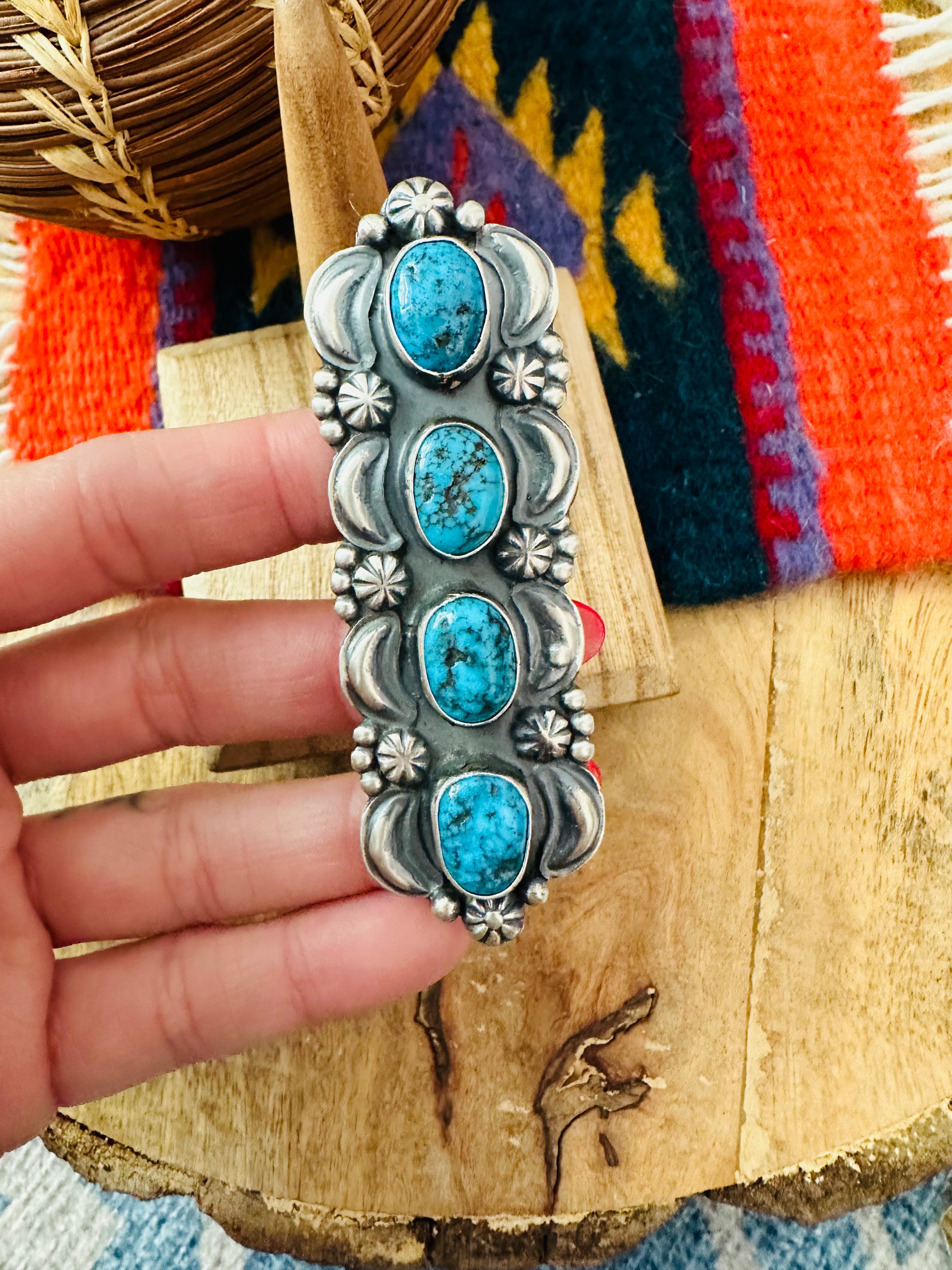 Navajo Sterling Silver & Kingman Turquoise Ring Signed