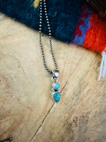 Navajo Turquoise & Sterling Silver Mini Two Stone Pendant