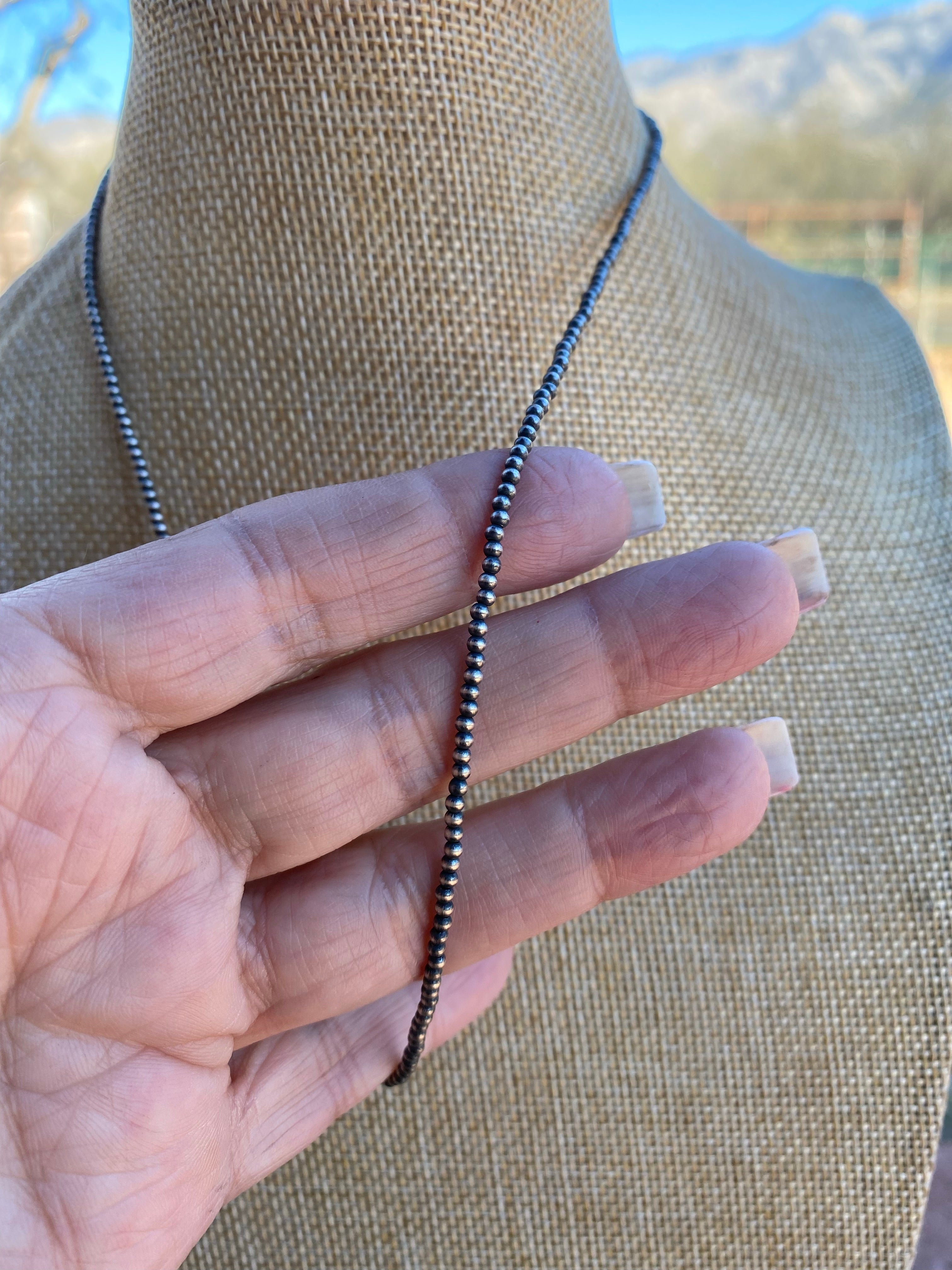 Native Jewelry -2mm Sterling Silver  Pearl Beaded 18” Necklace