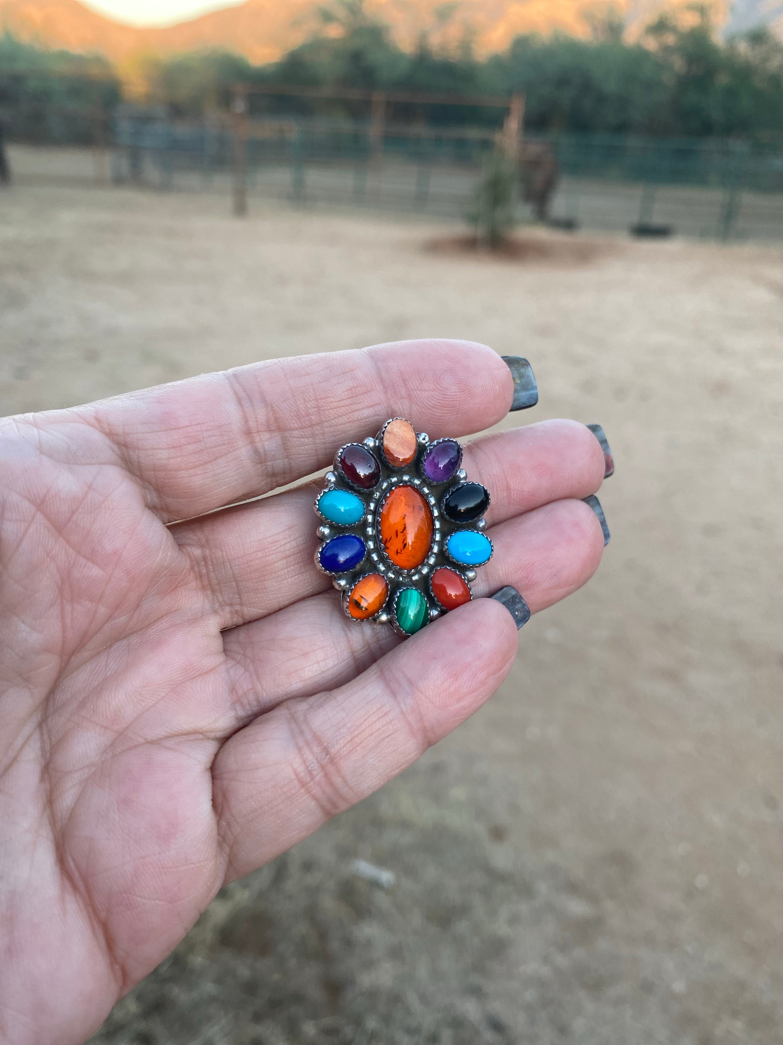 Vintage Navajo Multi Stone pin pendant