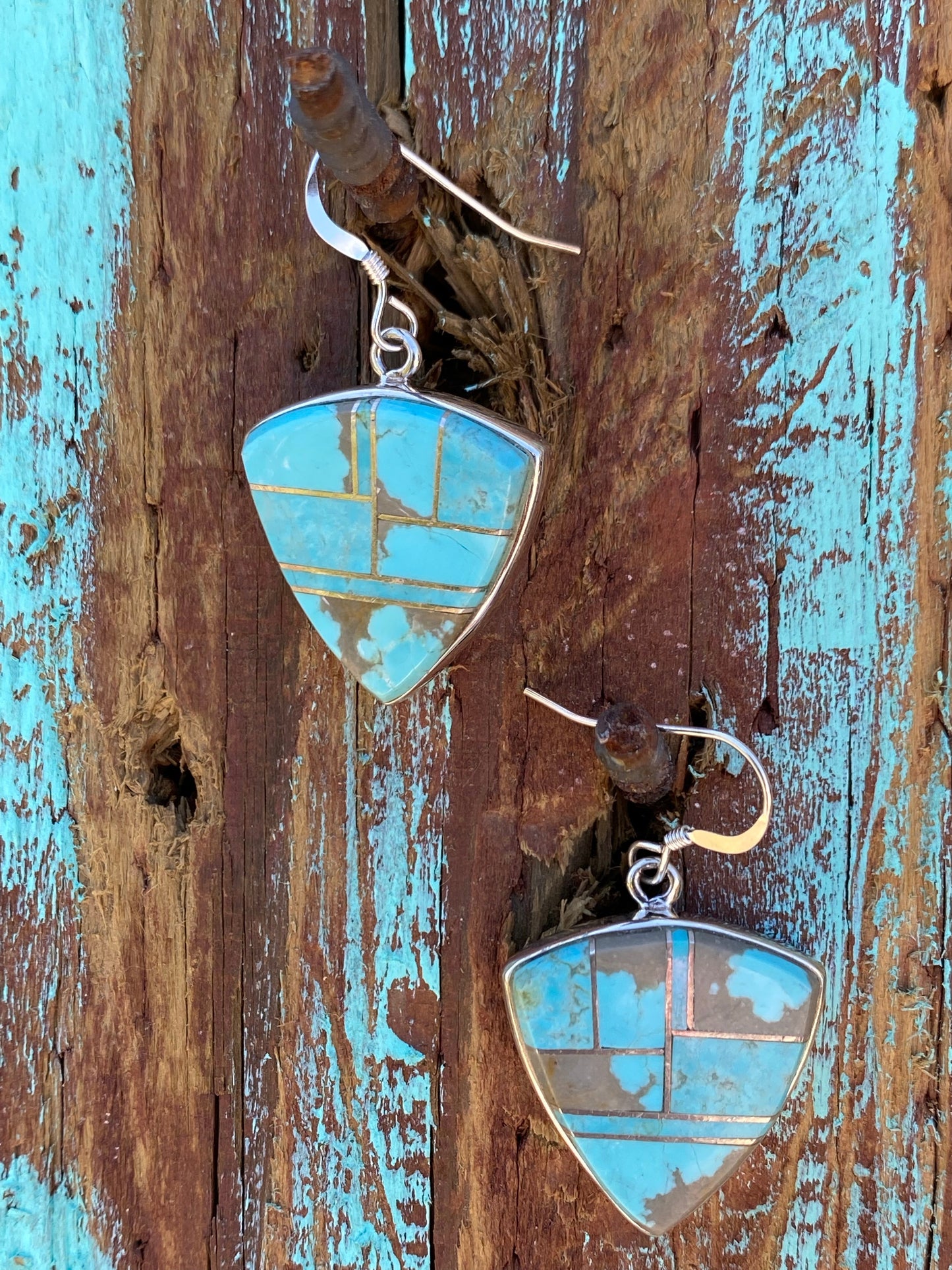 Turquoise 8 & Sterling Silver Shield Dangle Earrings