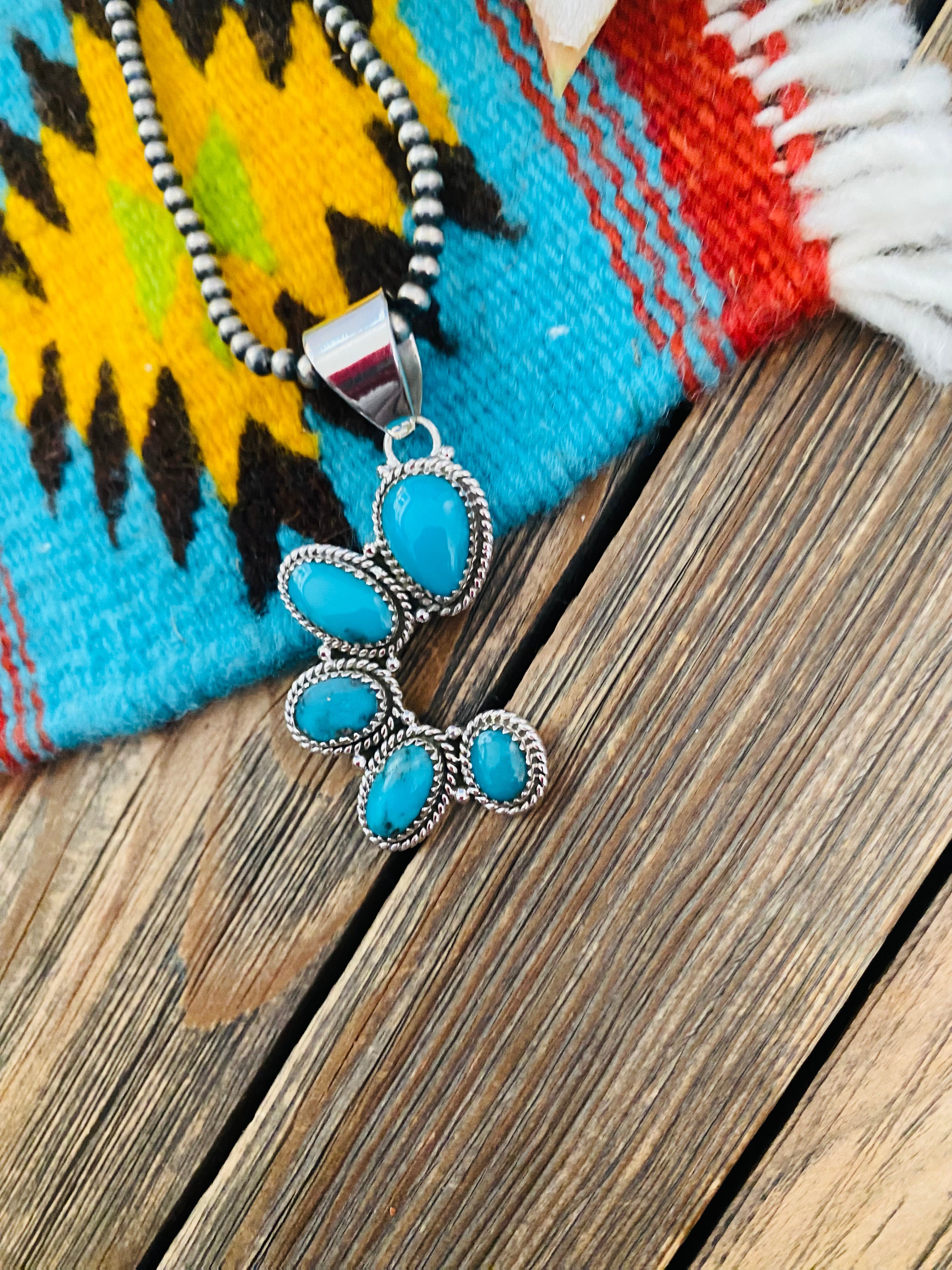 Handmade Sterling Silver & Turquoise Cluster Pendant