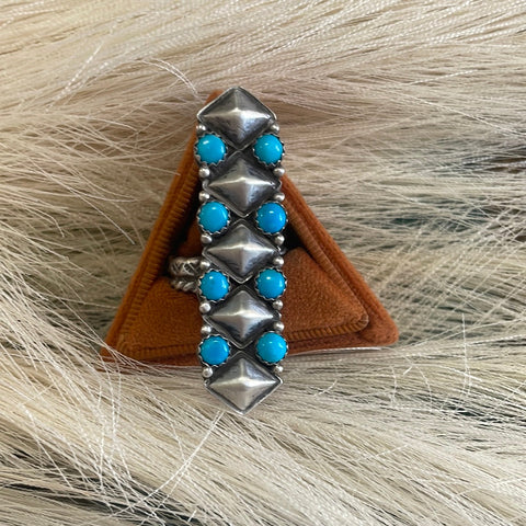 Navajo Turquoise Sterling Silver Adjustable Ring Signed Russell Sam