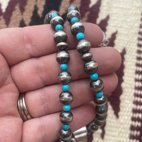 Navajo Sterling Silver & Turquoise Beaded Necklace With Pendant Signed Kathleen G