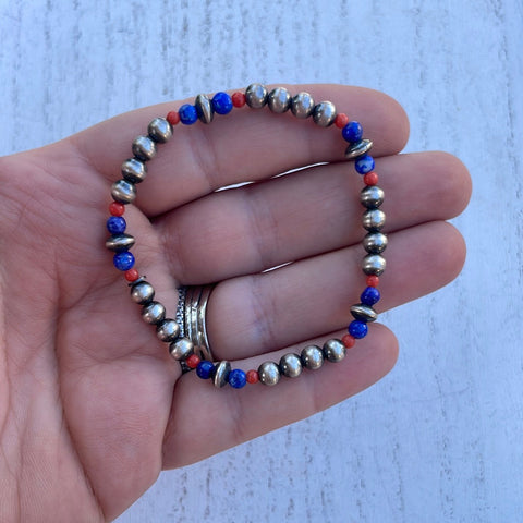 Handmade Sterling Silver Multi Stone Beaded Stretch Bracelet