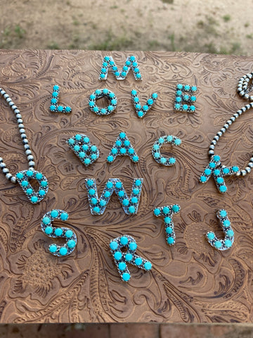 Natural Kingman Turquoise Sterling Silver Letter Necklace