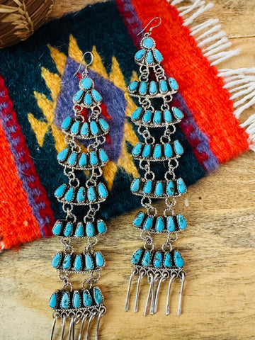 Navajo Turquoise & Sterling Silver Chandelier Dangle Earrings