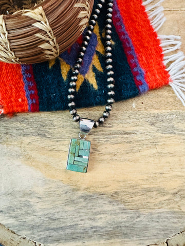 Navajo Turquoise & Sterling Silver Inlay Pendant