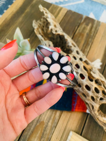 Navajo Queen Pink Conch Shell & Sterling Silver Cuff Bracelet