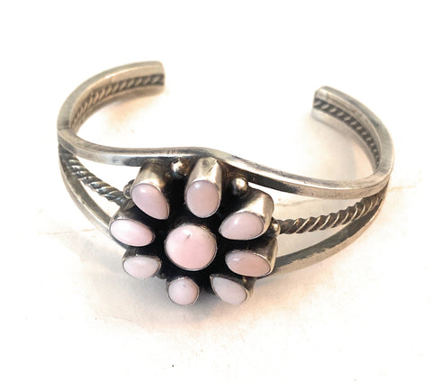 Navajo Queen Pink Conch Shell & Sterling Silver Cuff Bracelet