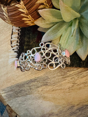 Navajo Queen Pink Conch Shell & Sterling Silver Cuff Bracelet