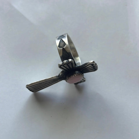 Gorgeous Navajo Pink Conch And Sterling Silver Adjustable Cross Ring Signed K Billah