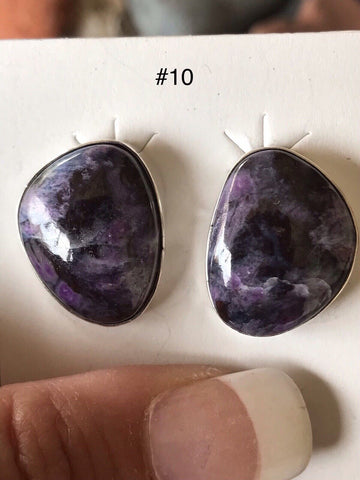 Navajo Charoite And Sterling Silver Post Earrings Stamped Sterling