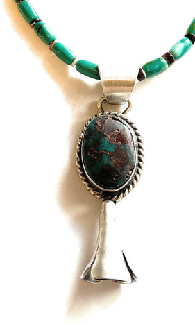 Navajo Handmade Sterling Silver  Turquoise Blossom Pendant Signed